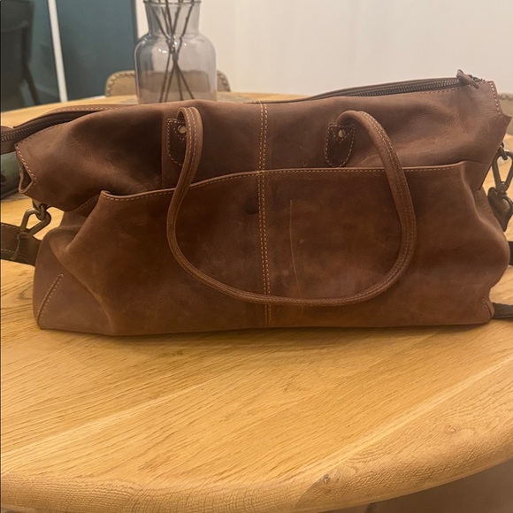 Brown genuine Leather overnight Tote Bag - Picture 3 of 6